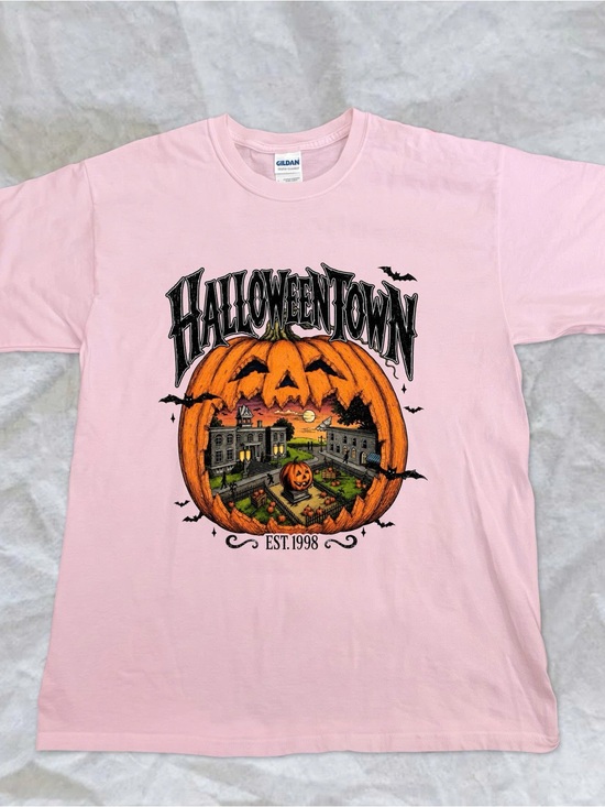 Gildan Tops - Pumpkin Halloween Town Graphic Light Pink Tshirt